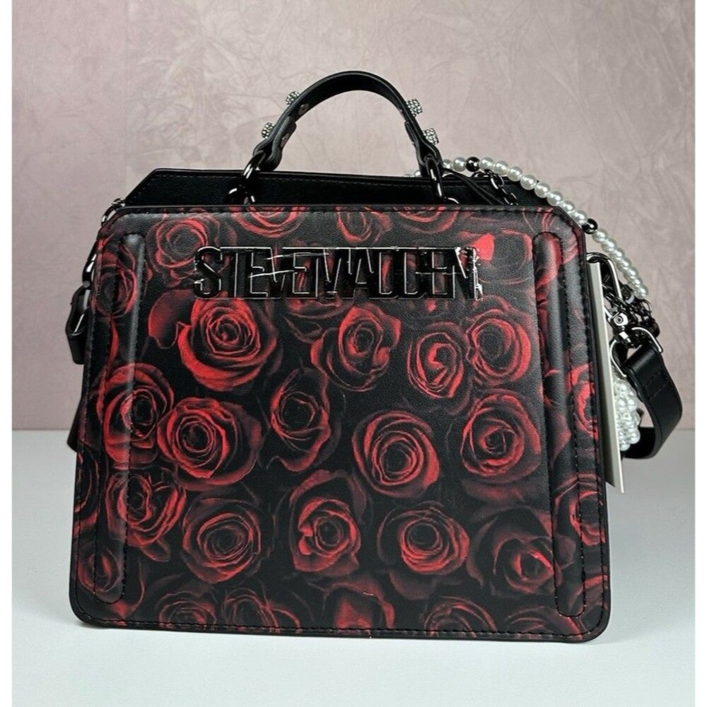 Steve Madden Rose Print Mini Satchel Crossbody Pearl Chain Gothic Y2K BEvelyn - Picture 5 of 16